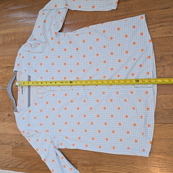 LANDS END BRAND WOMEN'S LONG SLEEVE BLUE & WHITE CHECKERED & DOTS TOP SIZE LARGE - Picture 11 of 14